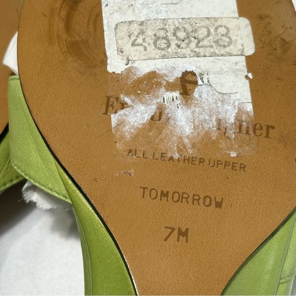 Etienne Aigner Lime Green Wedge Heel Sandals Size 7 Vintage - Picture 13 of 14